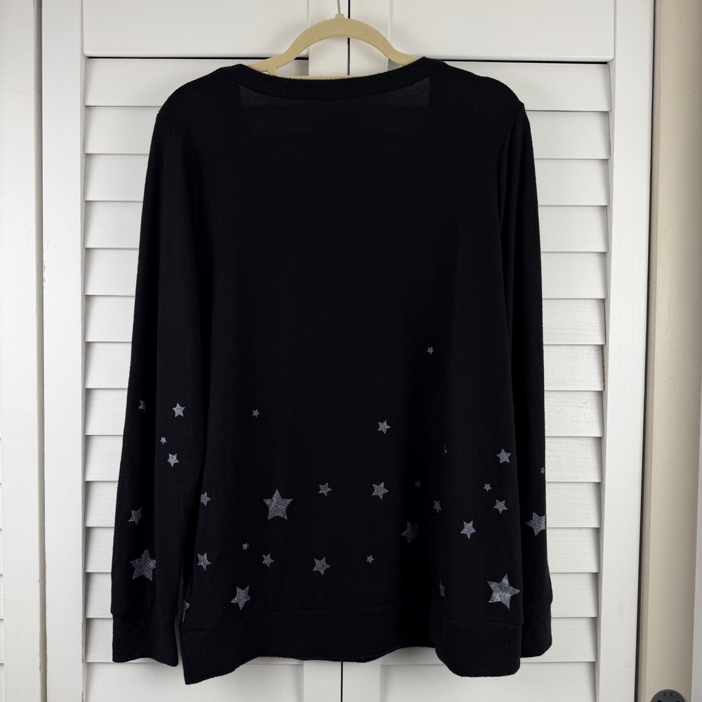 Chaser Sweatshirt XL Black Silver Glitter Star Print Long Sleeve Knit NEW - Picture 9 of 16